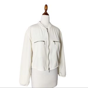Armani Collezioni Cream Silk Blend Bomber Jacket